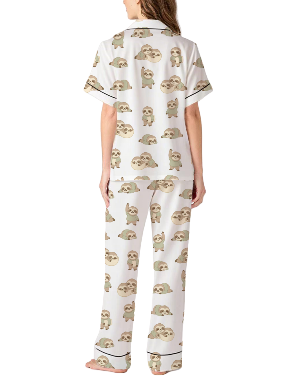 Cartoon Sloth Silky Satin Pajama Pants Set For Women