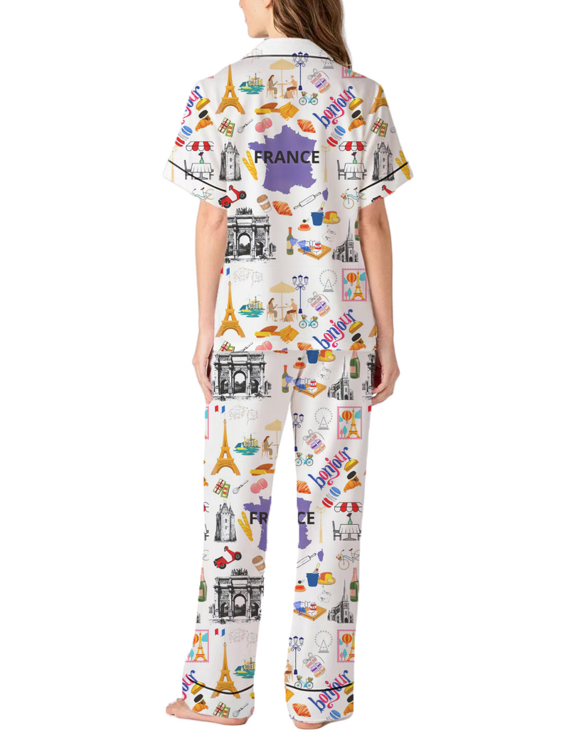France Silky Satin Pajama Pants Set For Women