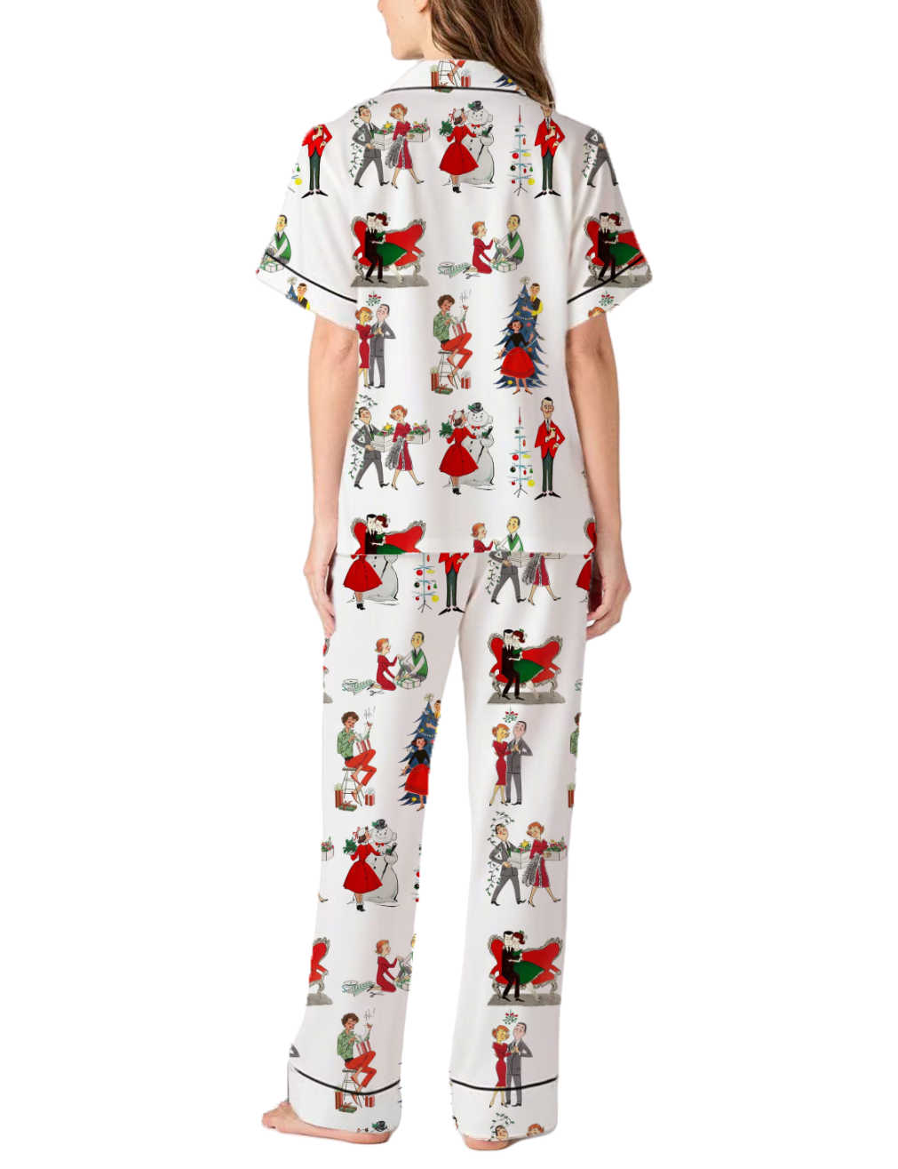 Christmas Theme Silky Satin Pajama Short Set For Women