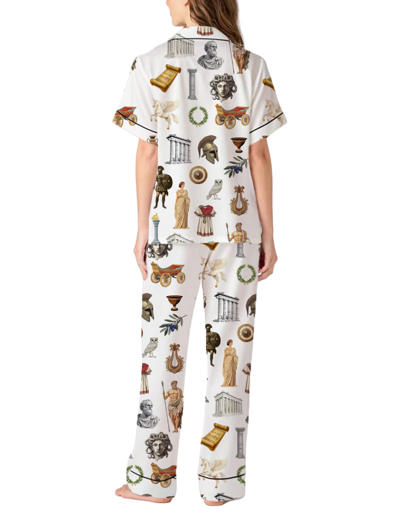 Greek Mythology Silky Satin Pajama Pants Set For Women