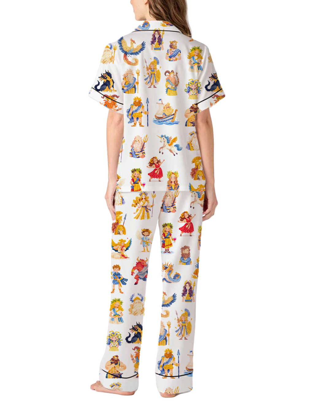 Greek Mythology Silky Satin Pajama Pants Set For Women