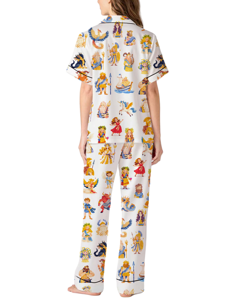 Greek Mythology Silky Satin Pajama Pants Set For Women