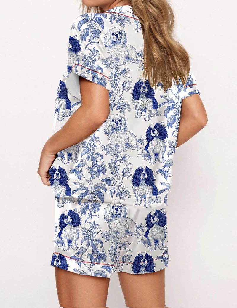 Cavalier King Charles Spaniel Silky Satin Pajama Short Set For Women