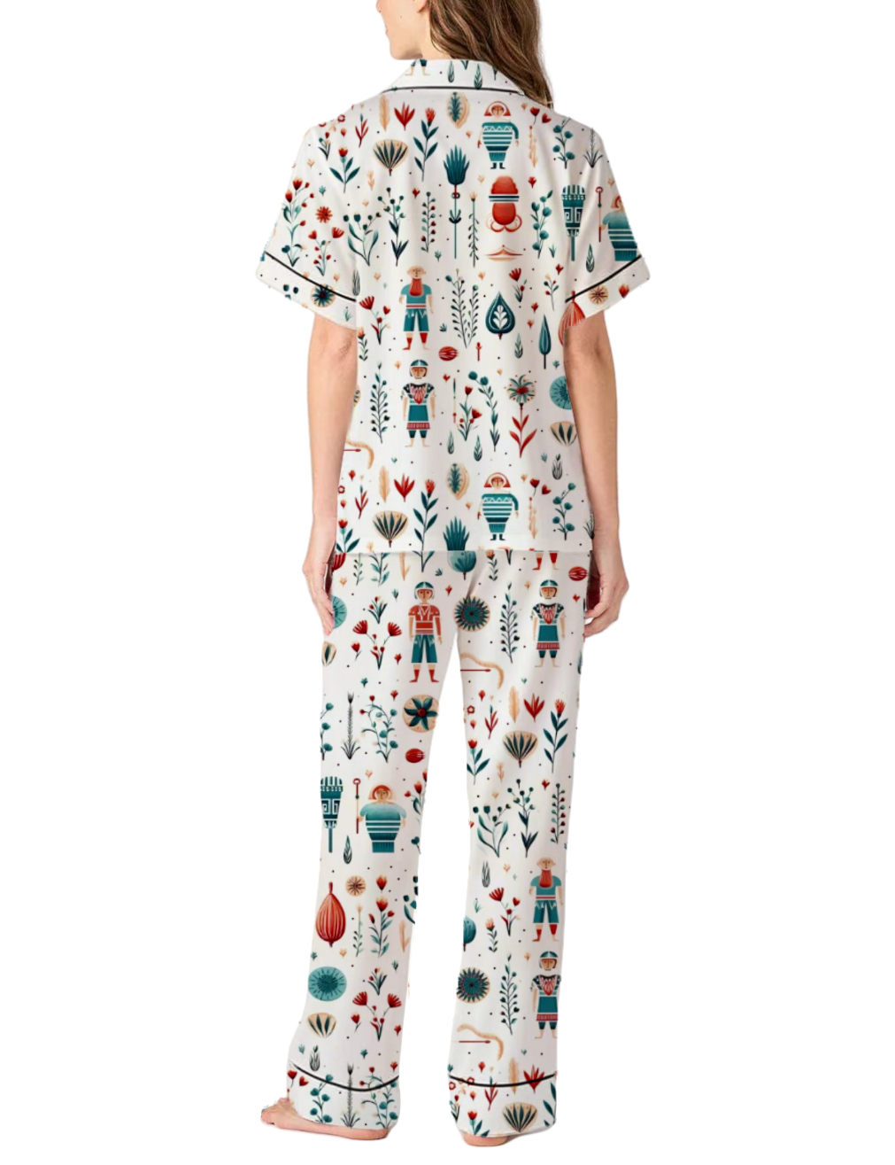 Roman Figures Silky Satin Pajama Pants Set For Women
