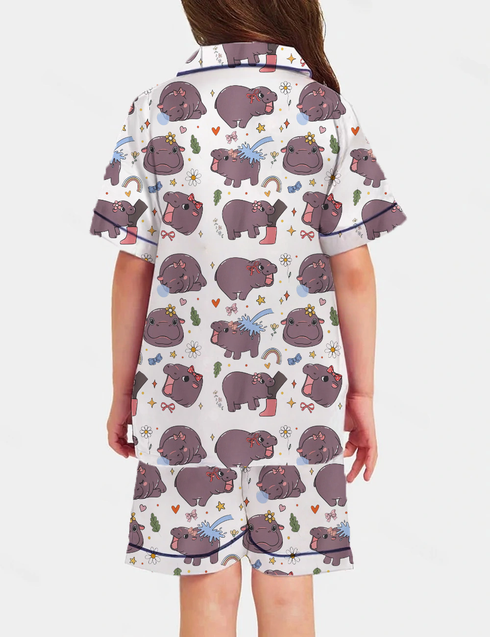 Moo Deng Baby Kid's Short Sleeve  Silky Satin Pajama Set 
