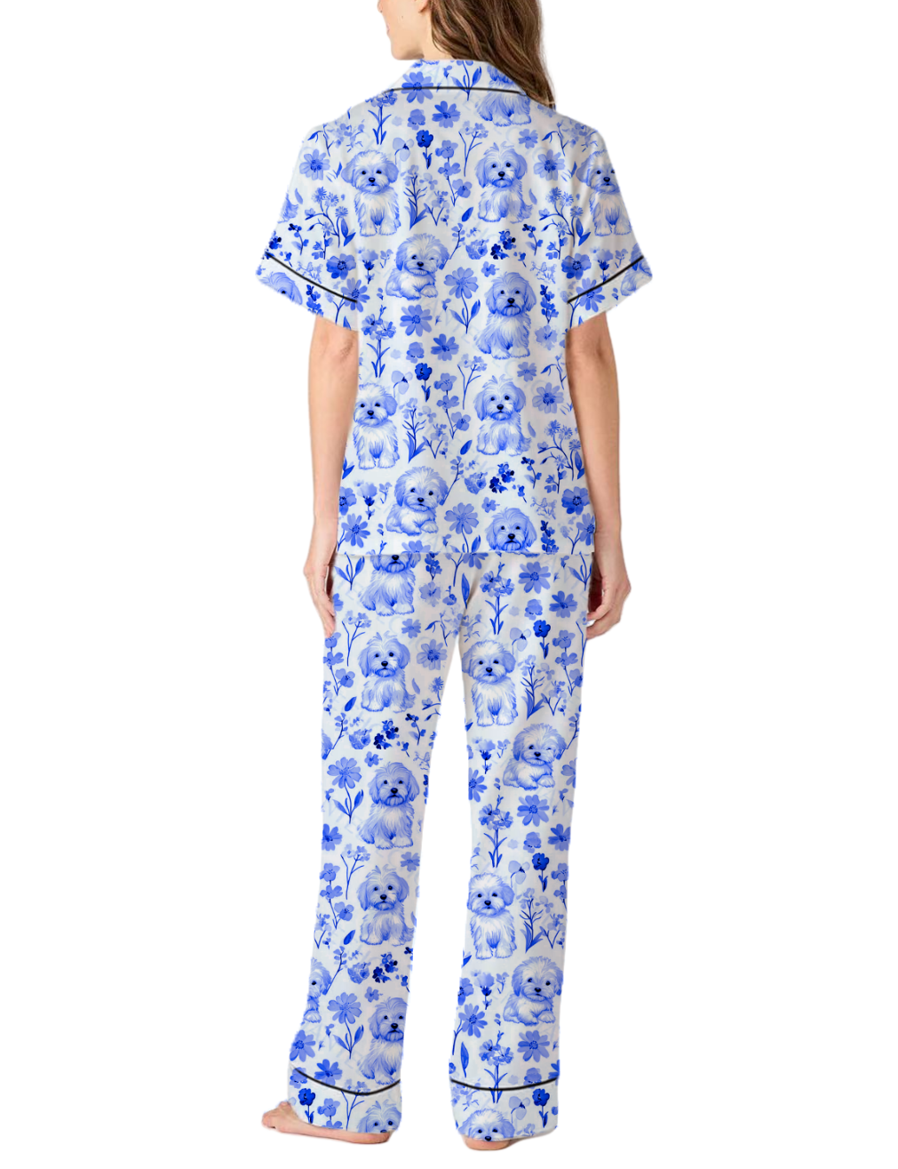 Maltese Toile Silky Satin Pajama Pants Set For Women