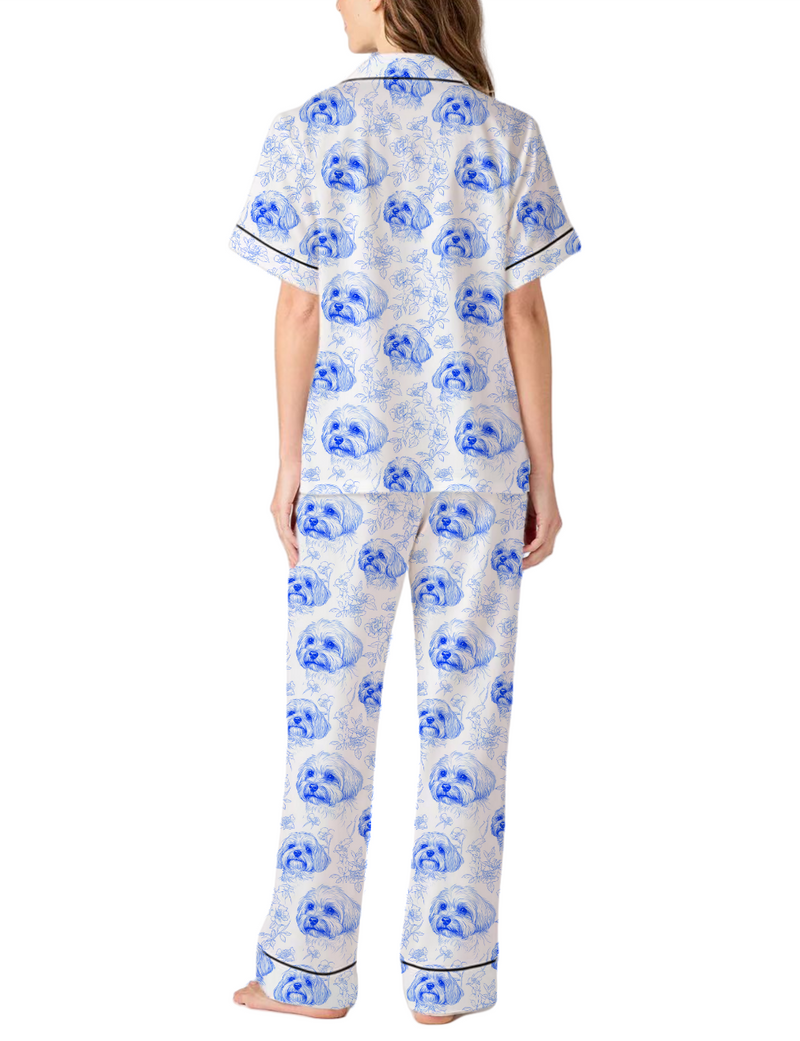 Maltese Toile Silky Satin Pajama Pants Set For Women