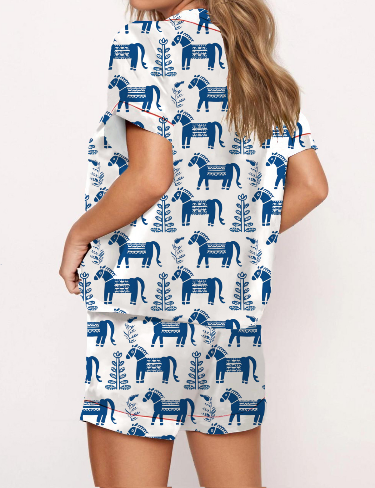 Dala Horse Silky Satin Pajama Short Set For Women