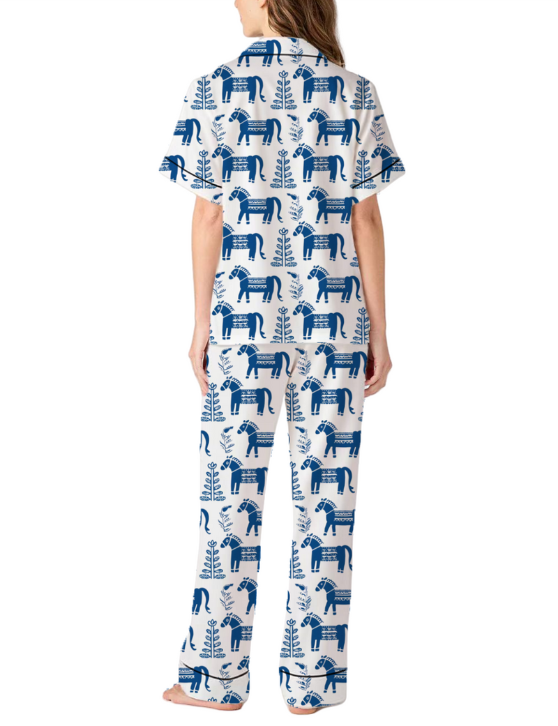 Dala Horse Silky Satin Pajama Pants Set For Women