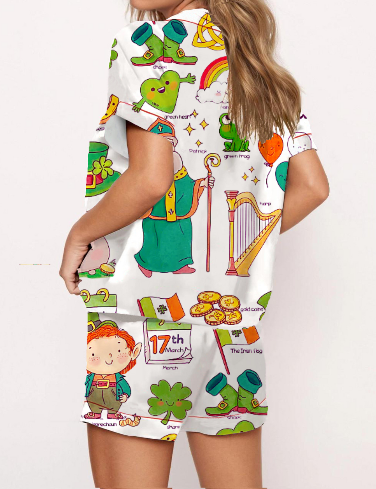 St.Patrick's Day Silky Satin Pajama Short Set For Women