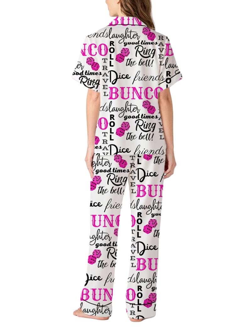 Bunco Dice Game Silky Satin Pajama Pants Set For Women