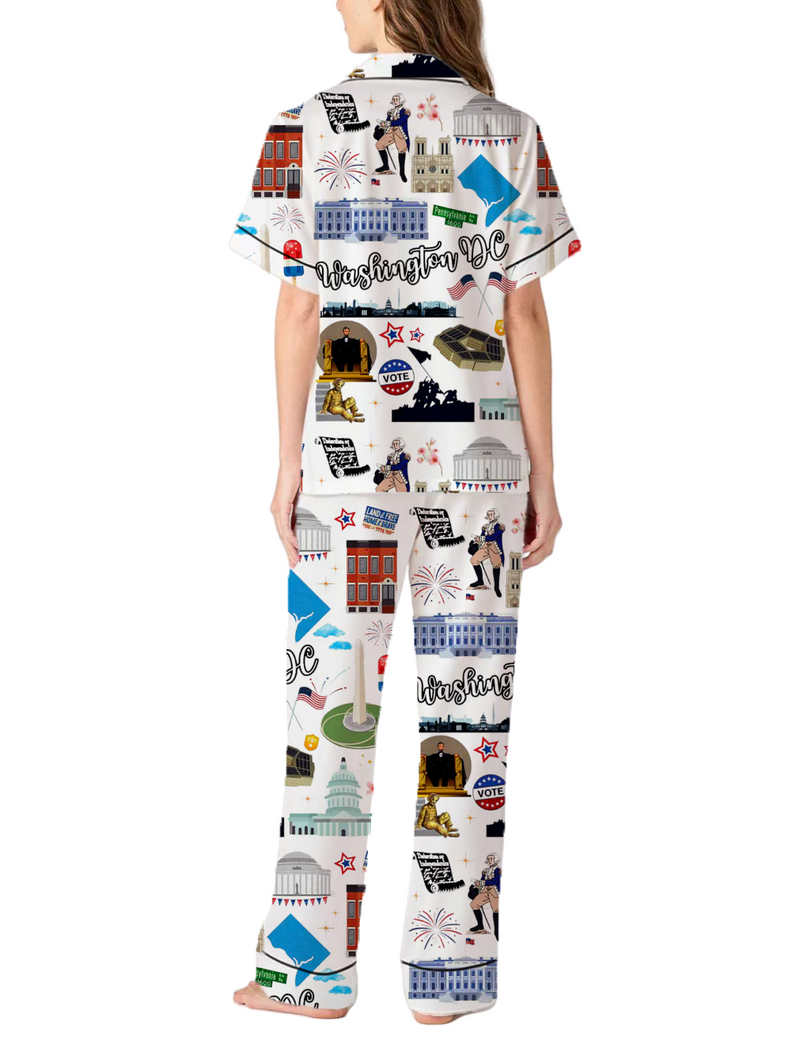 Washington DC America Silky Satin Pajama Pants Set For Women