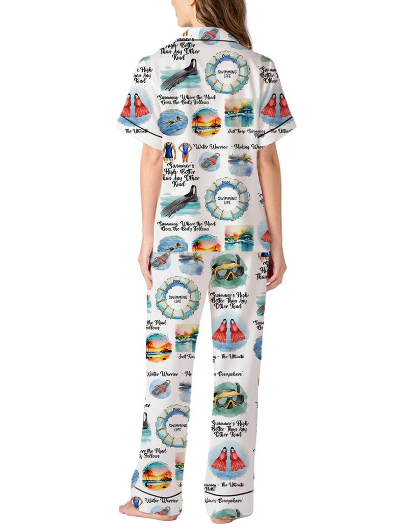 Swimming Life Silky Satin Pajama Pants Set For Women