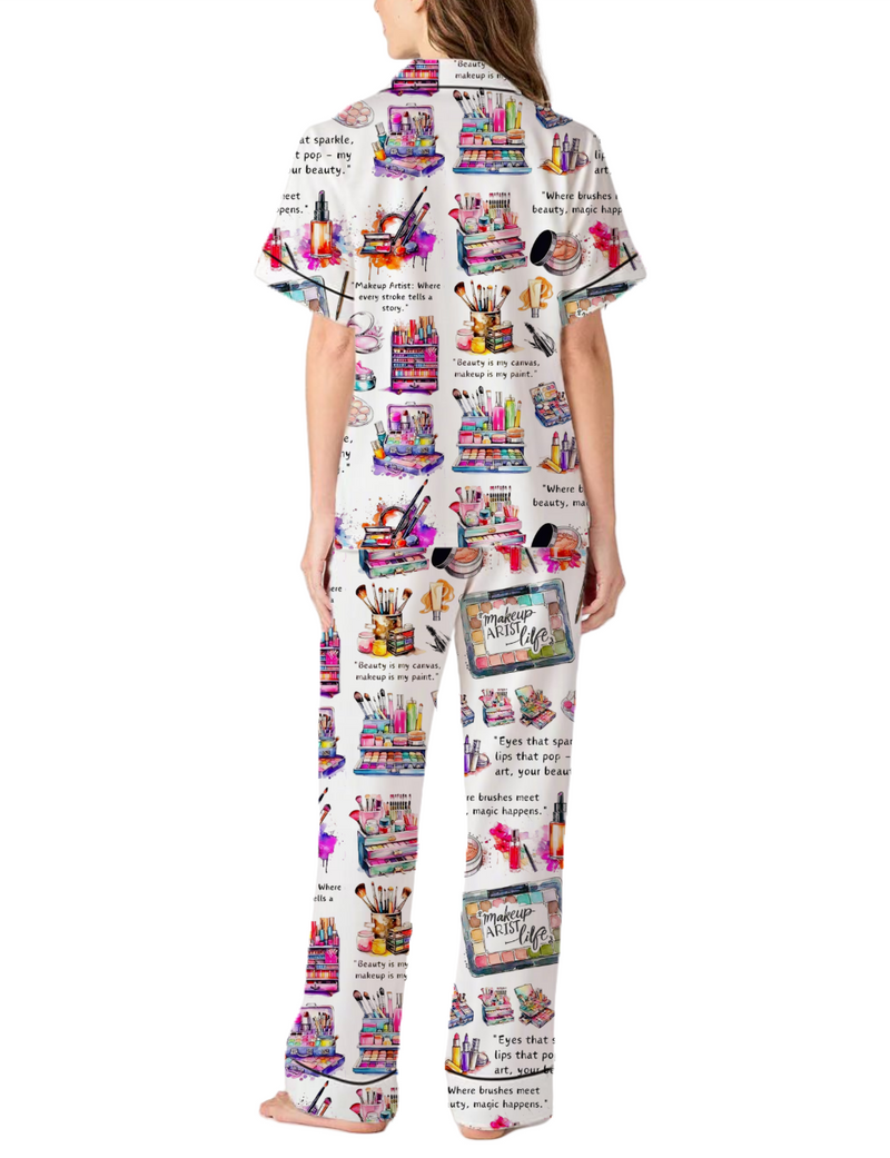 Makeup Artist Silky Satin Pajama Pants Set For Women