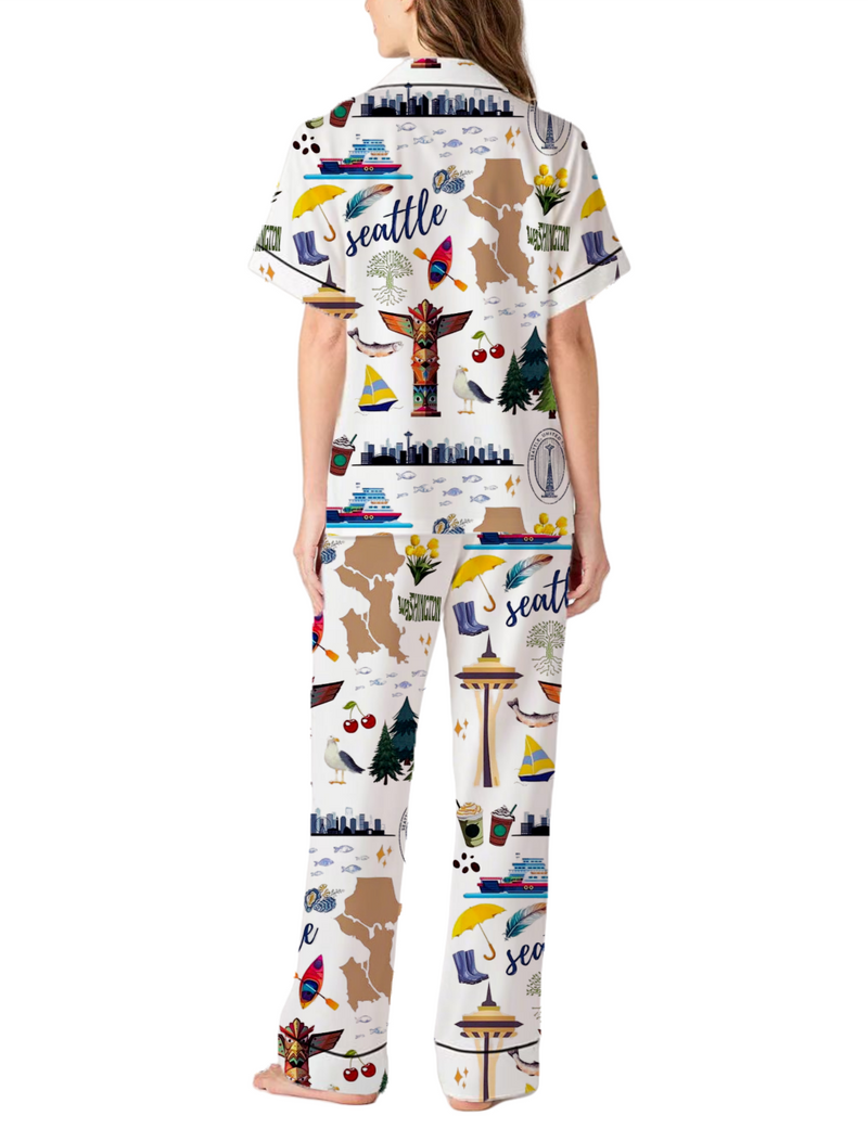 Seattle Travel Silky Satin Pajama Pants Set For Women
