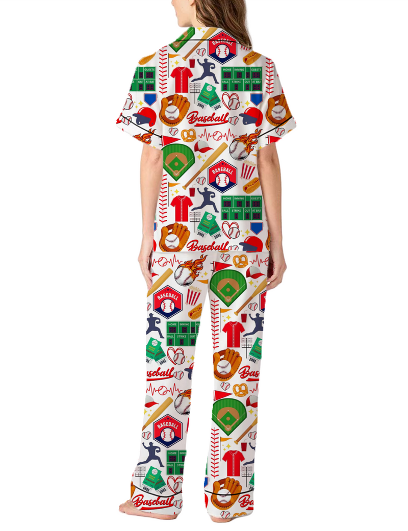 Baseball Coach Silky Satin Pajama Pants Set For Women