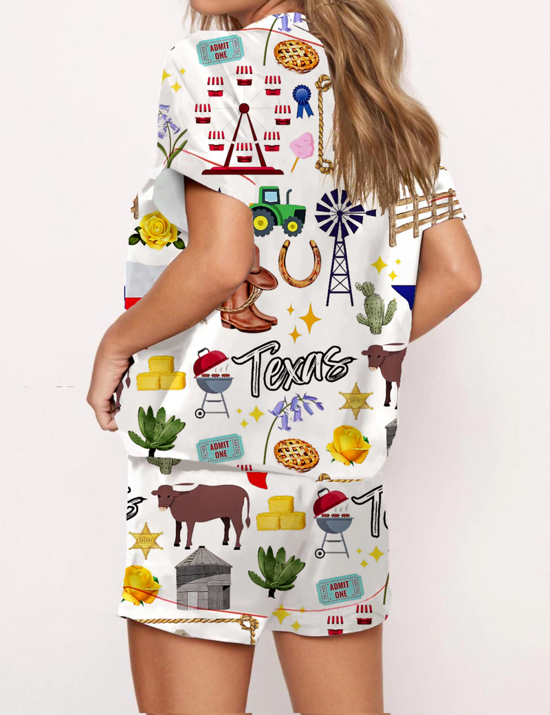 Austin Texas Travel Silky Satin Pajama Short Set For Women