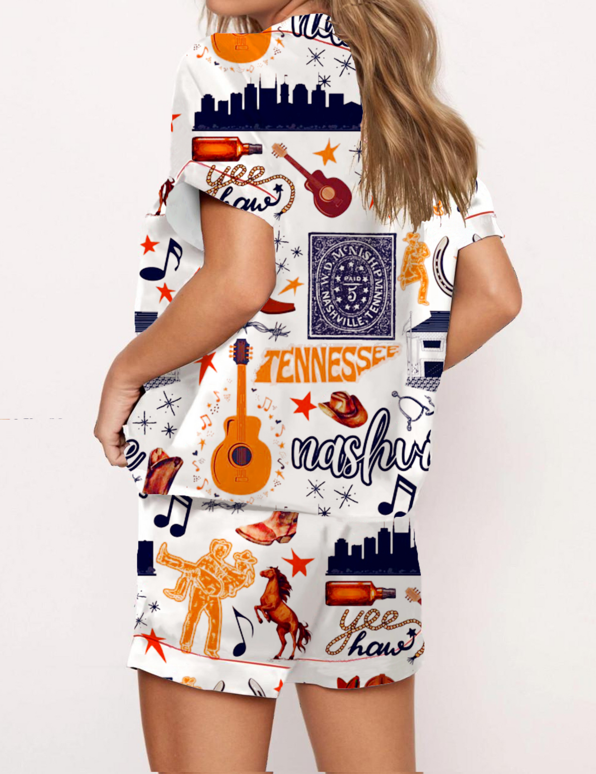 Nashville Country Music Silky Satin Pajama Short Set For Women