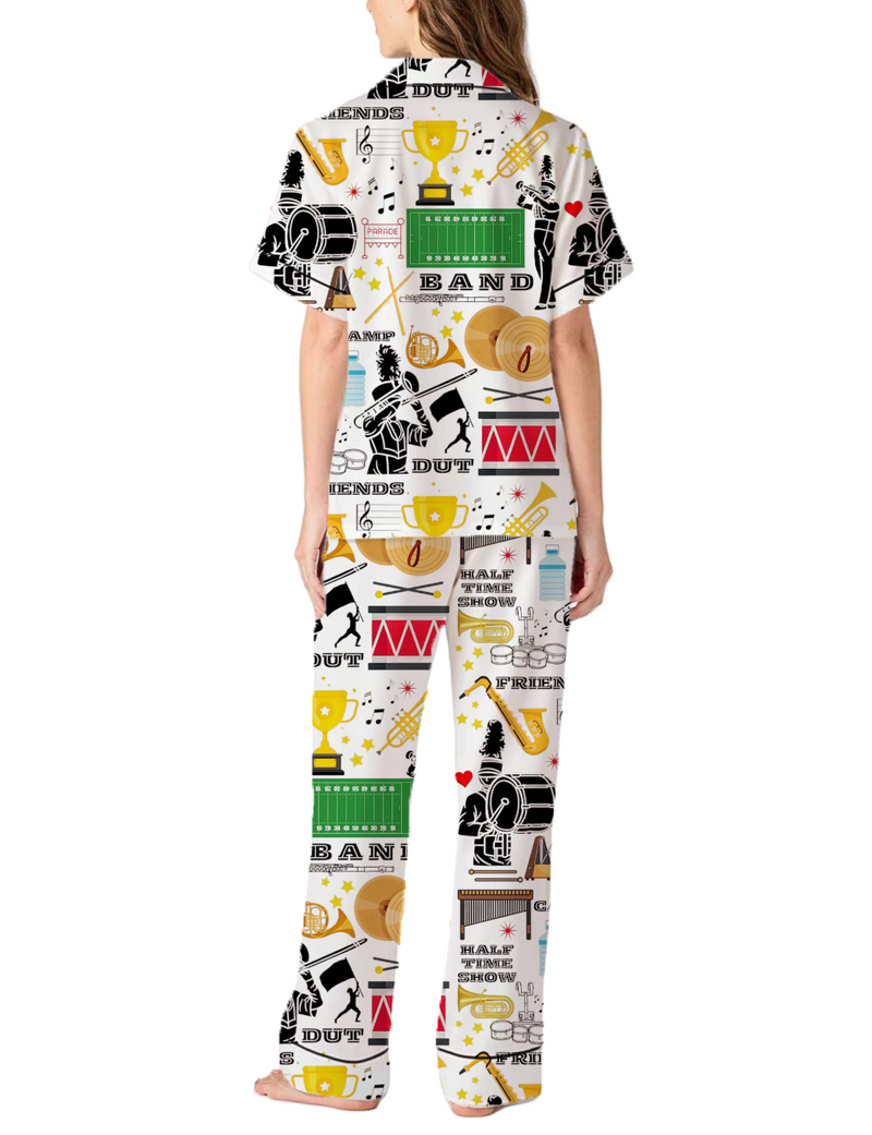 Marching Band Silky Satin Pajama Pants Set For Women