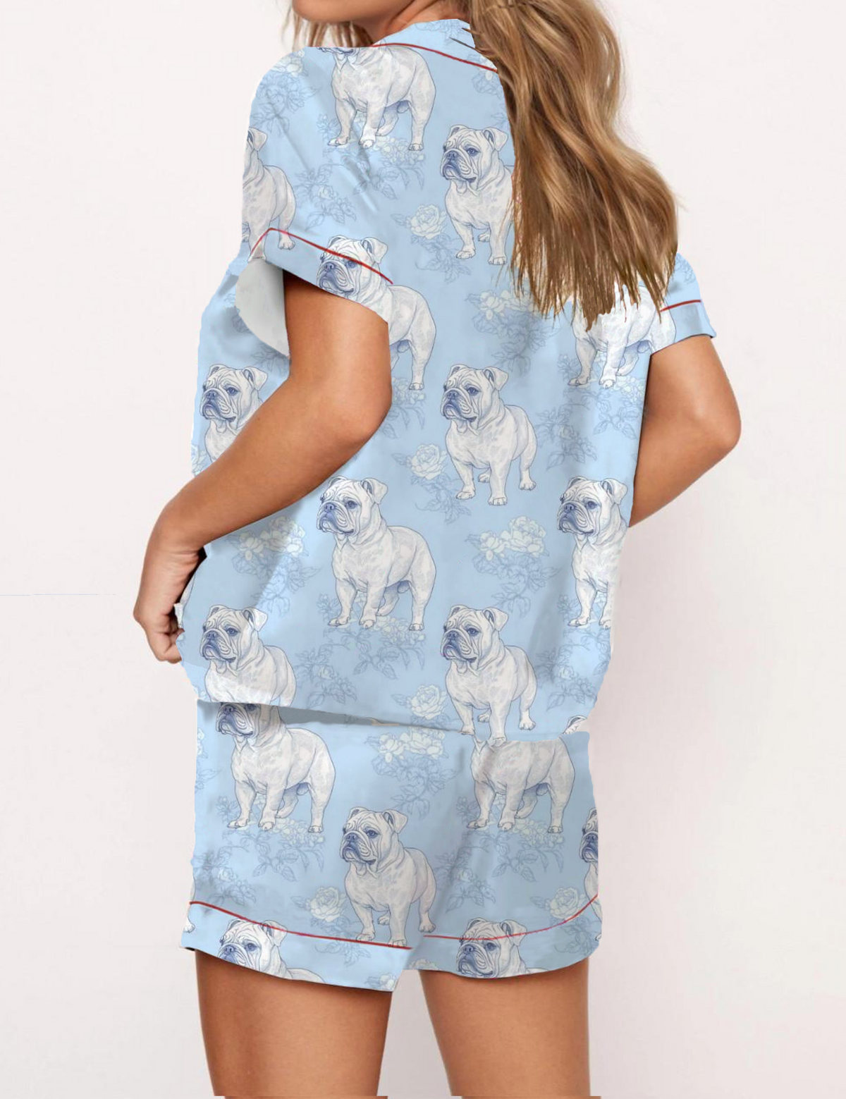 French Bulldog Toile Silky Satin Pajama Short Set For Women