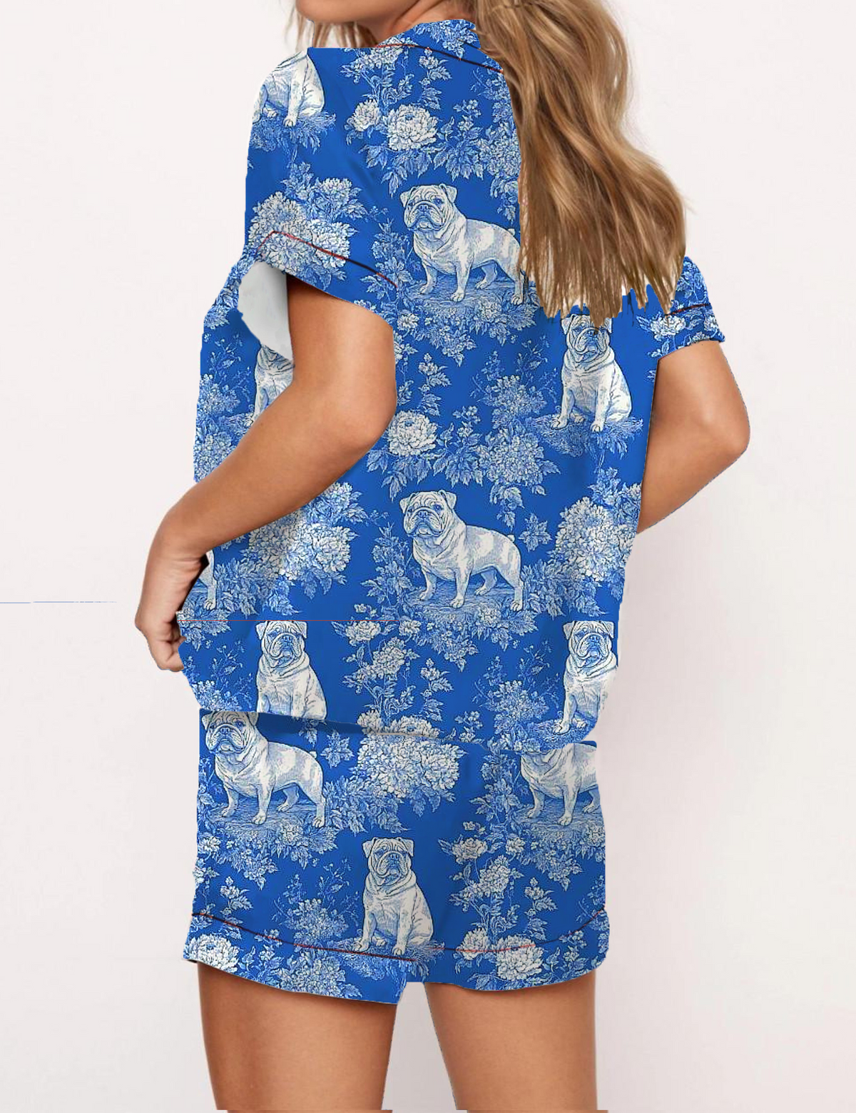 French Bulldog Toile Silky Satin Pajama Short Set For Women