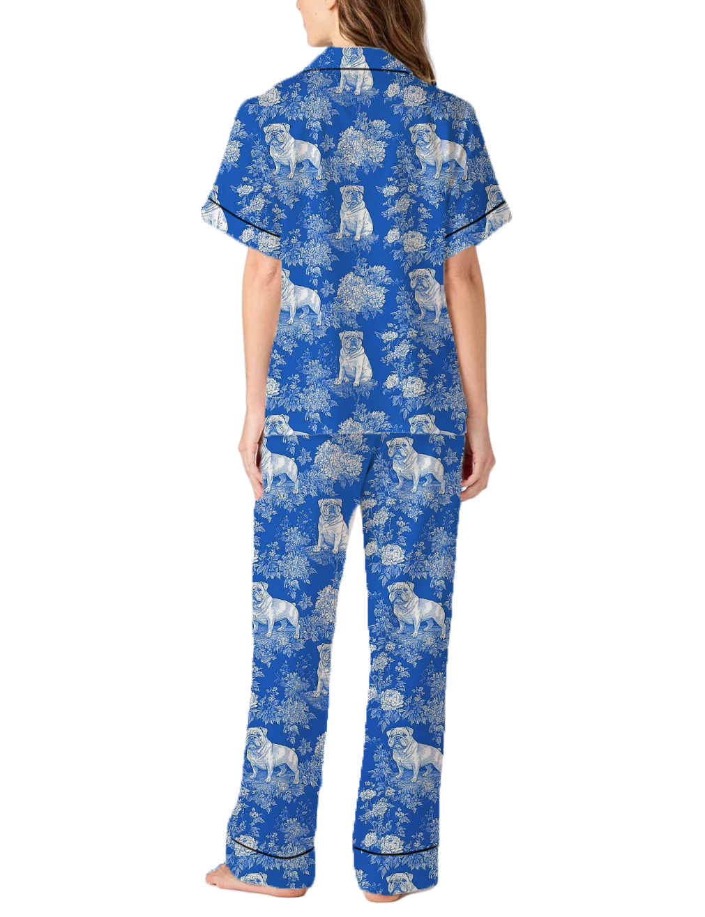 French Bulldog Toile Silky Satin Pajama Pants Set For Women