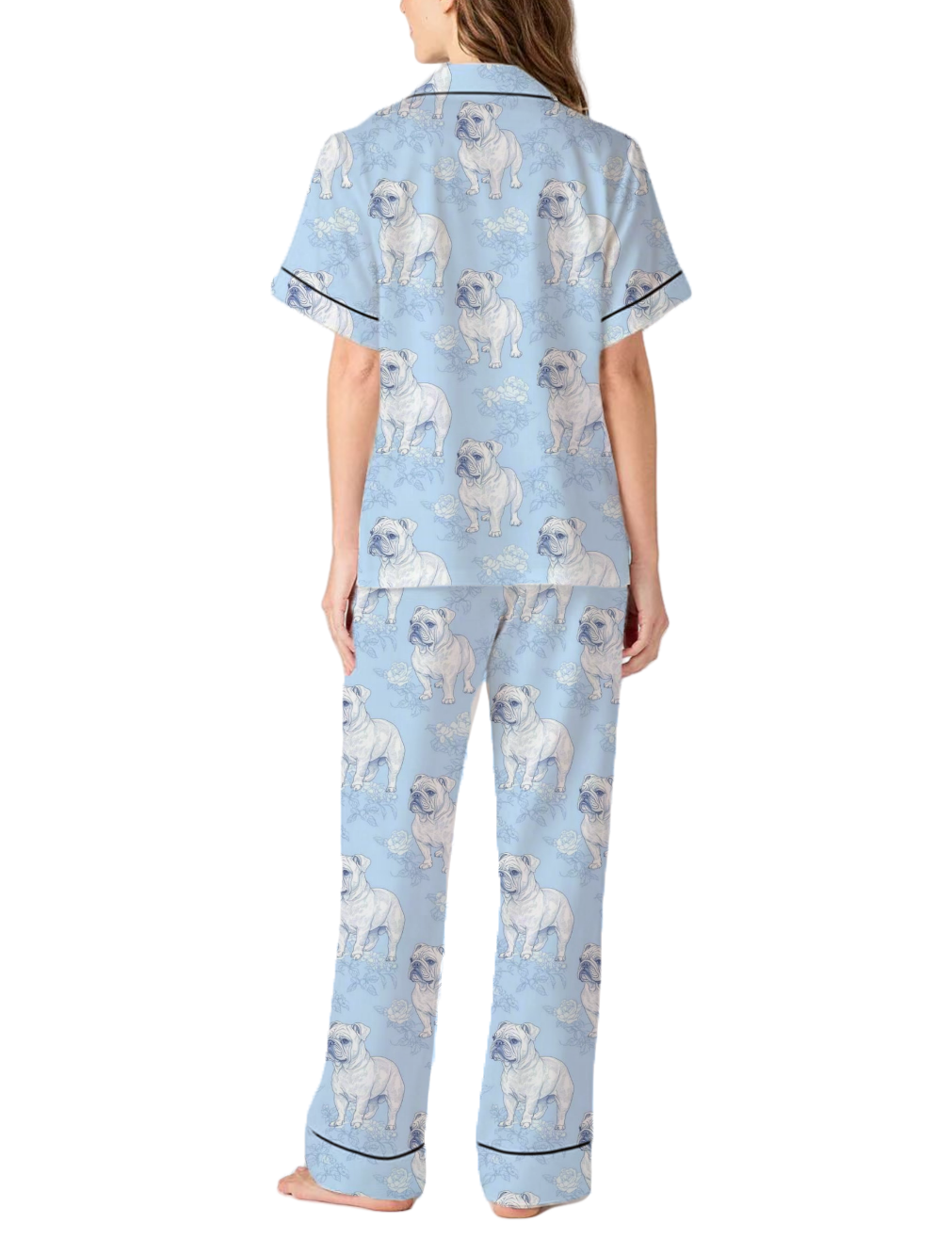 French Bulldog Toile Silky Satin Pajama Pants Set For Women