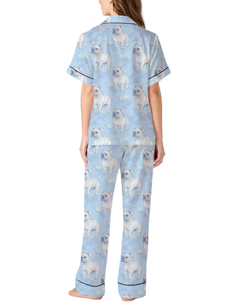 French Bulldog Toile Silky Satin Pajama Pants Set For Women