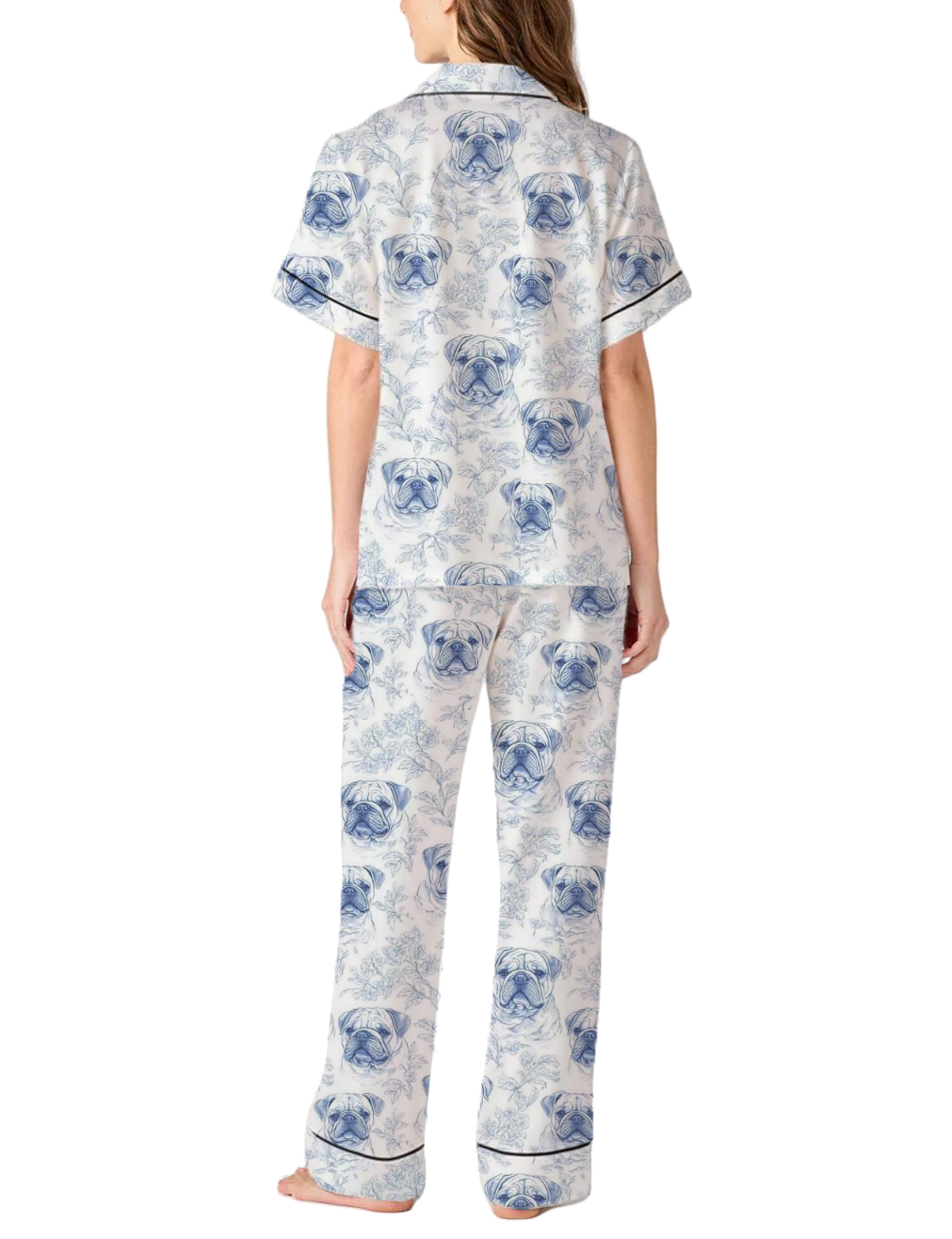 French Bulldog Toile Silky Satin Pajama Pants Set For Women