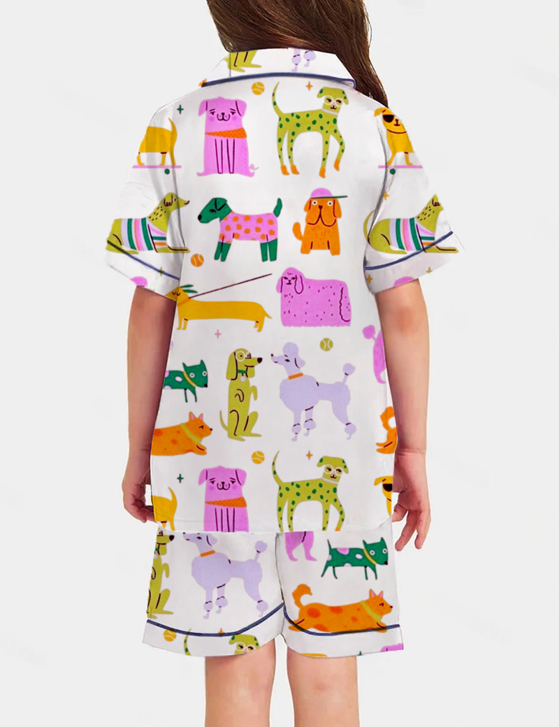 Happy Dogs Kid's Short Sleeve  Silky Satin Pajama Set 