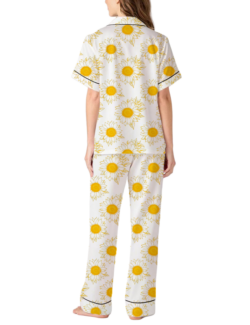 Sunflower Silky Satin Pajama Pants Set For Women