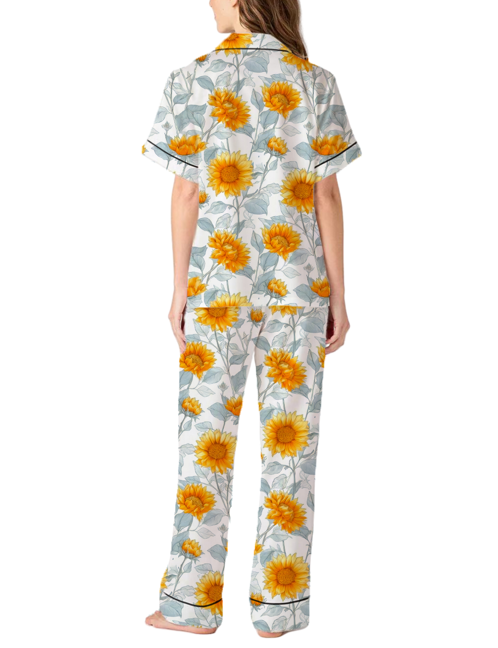 Sunflower Silky Satin Pajama Pants Set For Women