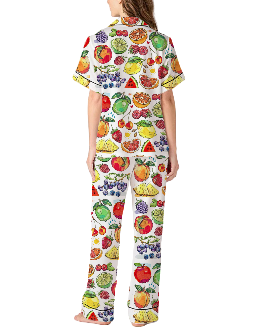 Fruits Silky Satin Pajama Pants Set For Women