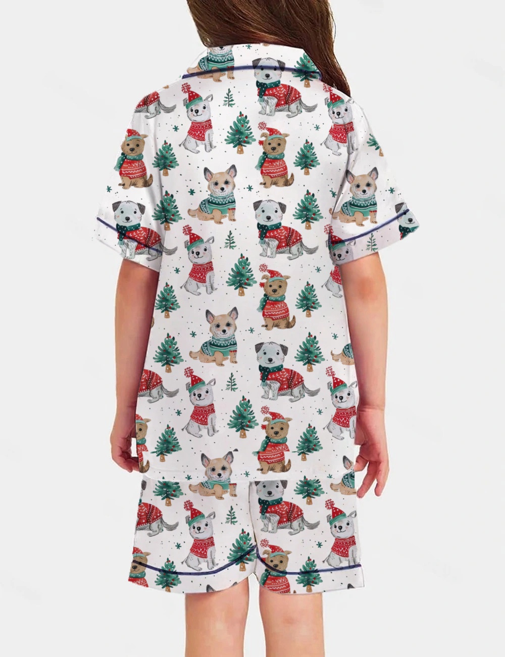 Cute Dogs In Santa Hats Kid's Short Sleeve  Silky Satin Pajama Set 