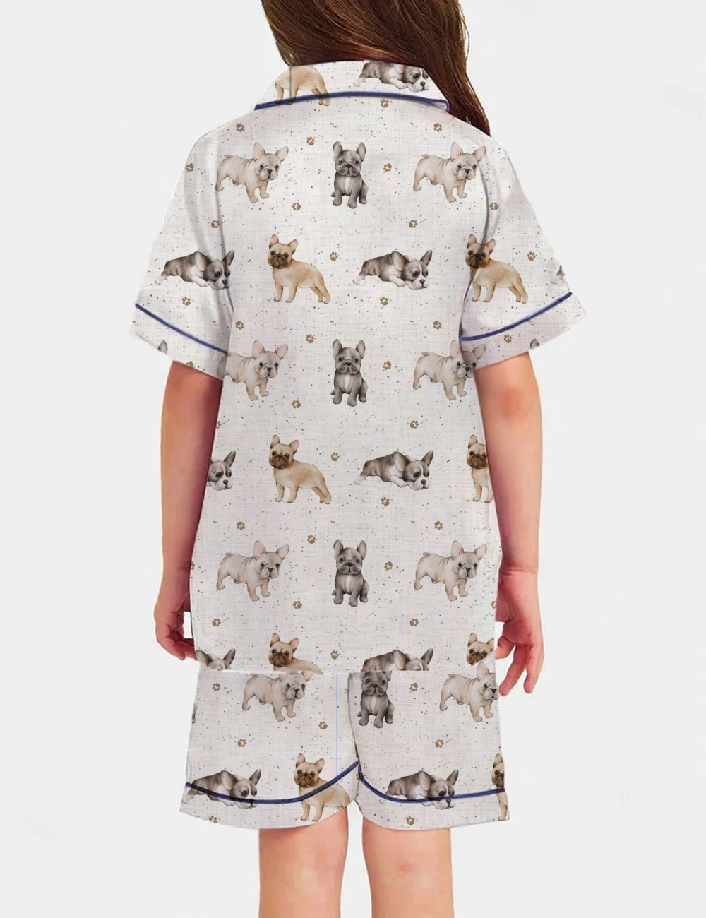 Cute French Bulldogs Kid's Short Sleeve  Silky Satin Pajama Set 