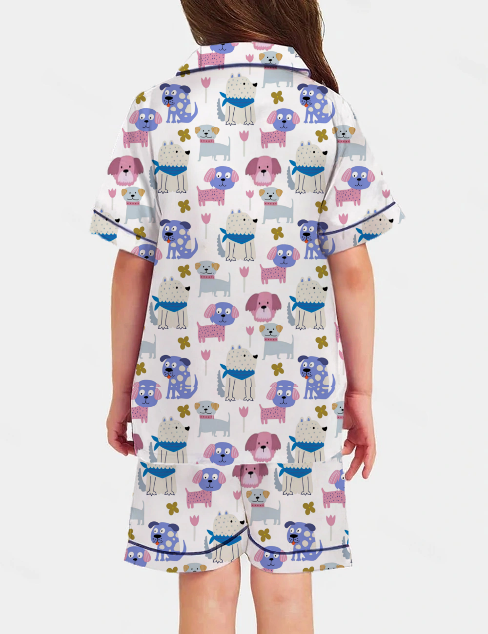 Cute Dog Party Kid's Short Sleeve  Silky Satin Pajama Set 