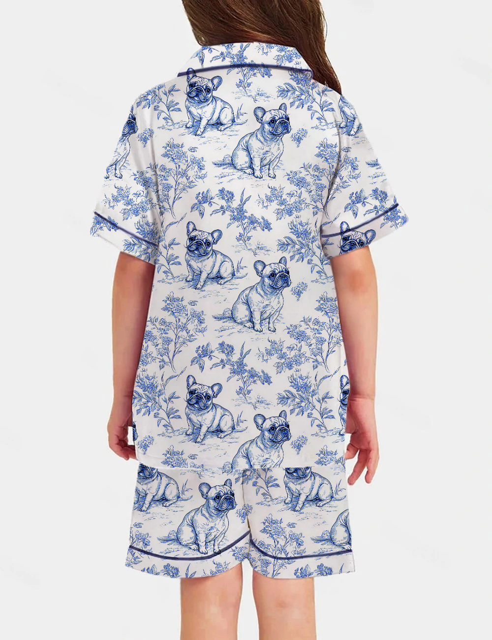 French Bulldogs Kid's Short Sleeve  Silky Satin Pajama Set 