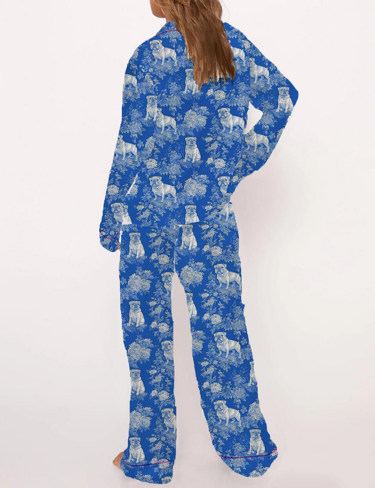 French Bulldog Toile Silky Satin Pajama Short Set For Women