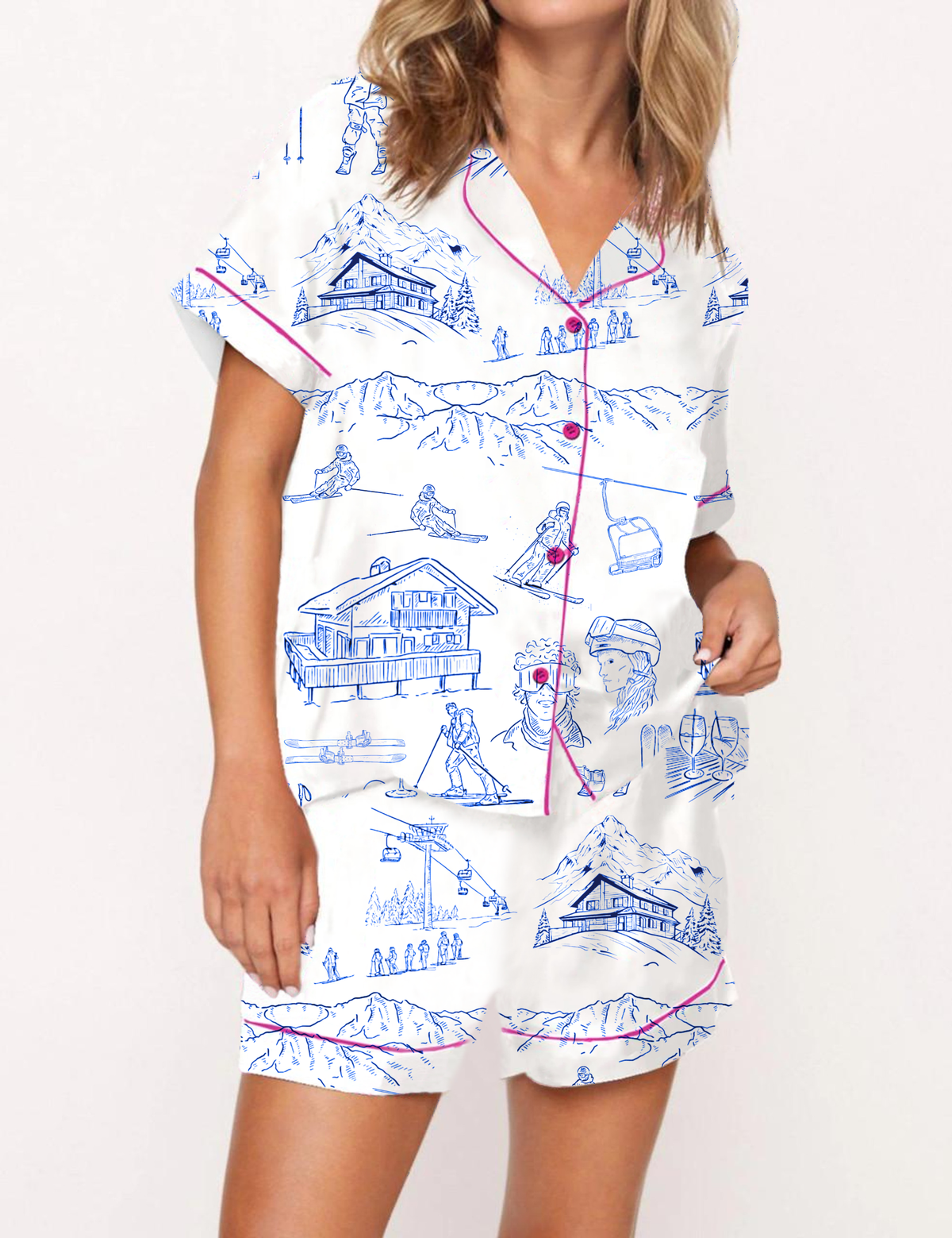 Apr¨¨s Ski Toile Silky Satin Pajama Short Set For Women