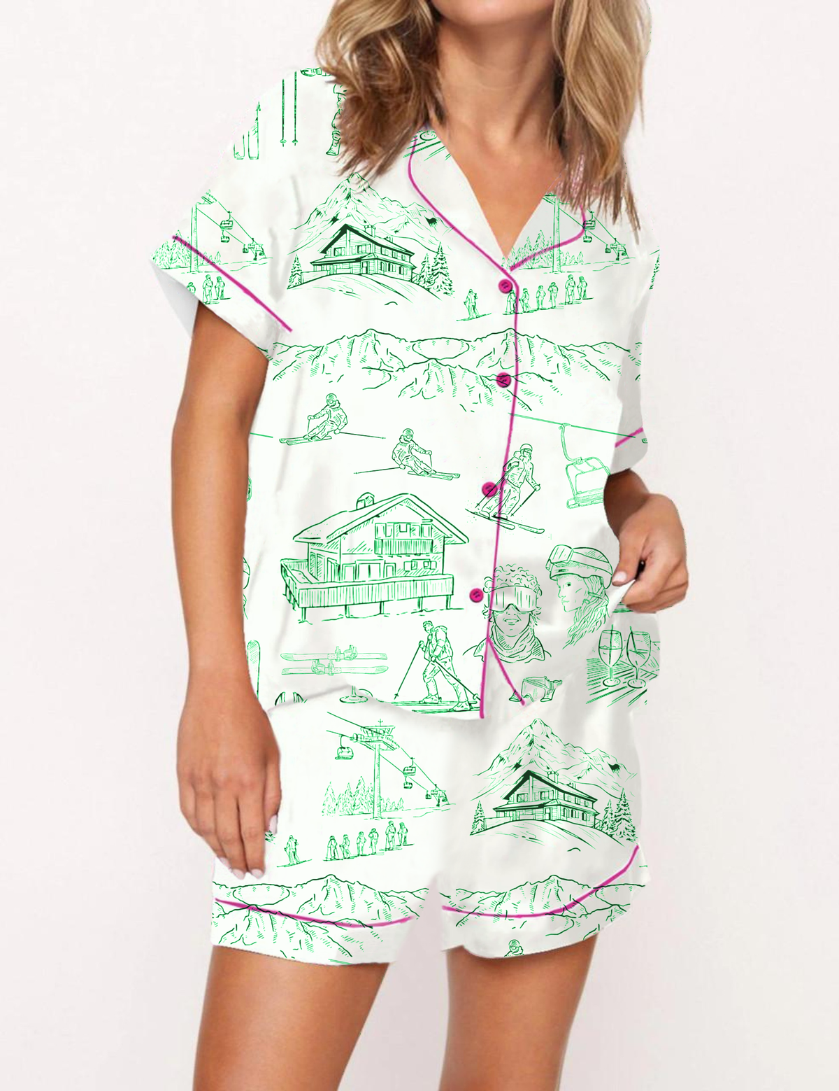 Apr¨¨s Ski Toile Silky Satin Pajama Short Set For Women