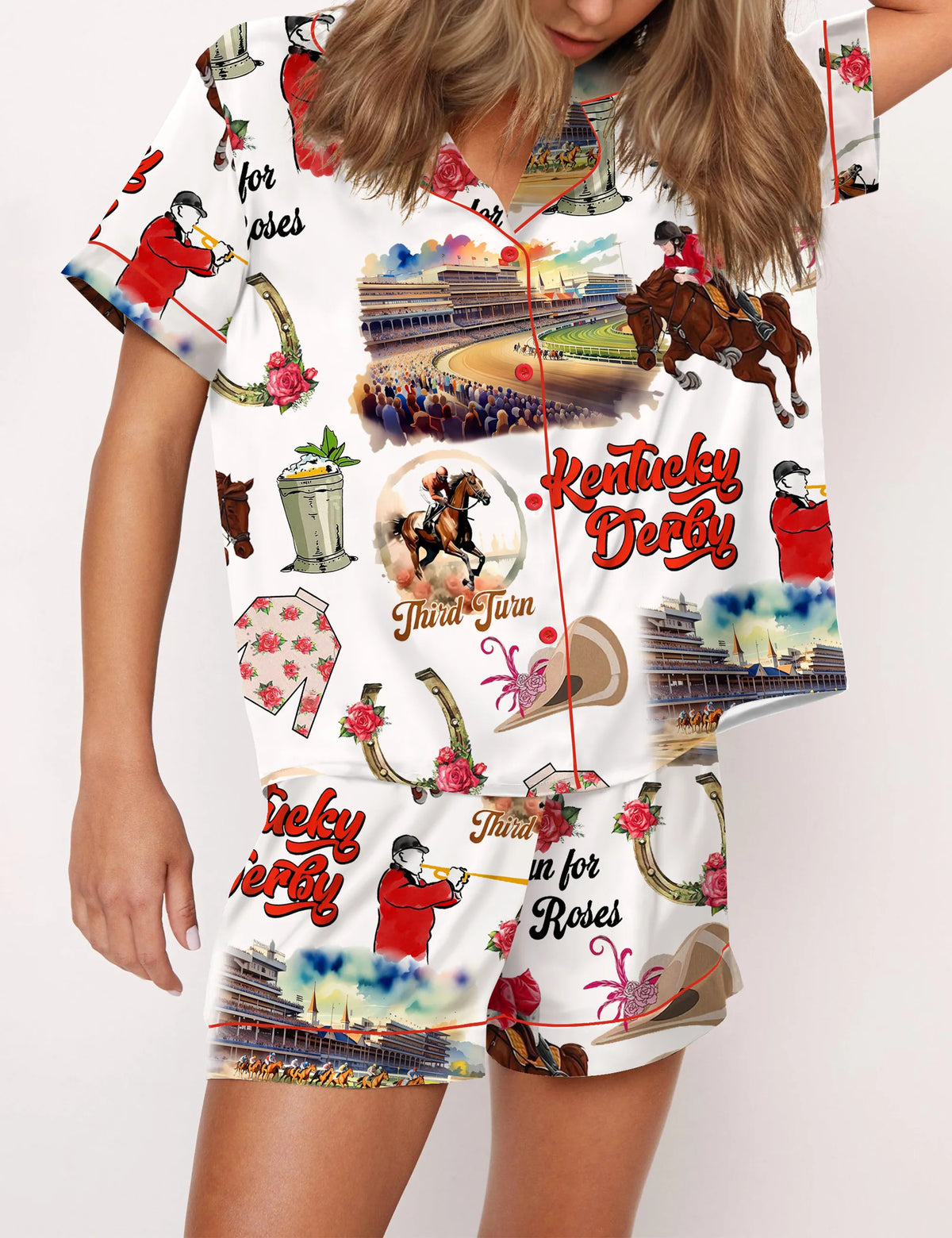 Retro Kentucky Derby Silky Satin Pajama Set For Women	
