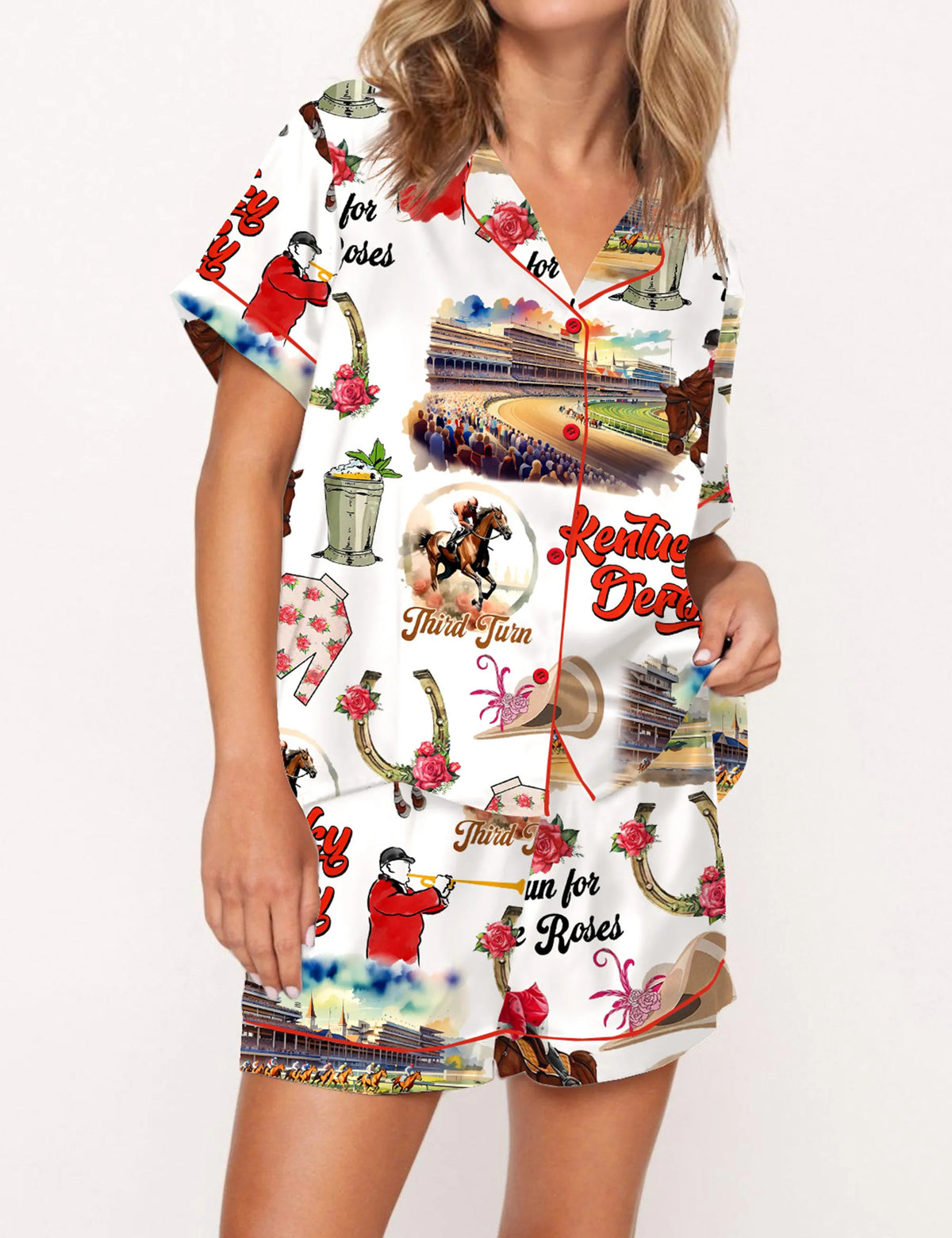 Retro Kentucky Derby Silky Satin Pajama Set For Women	