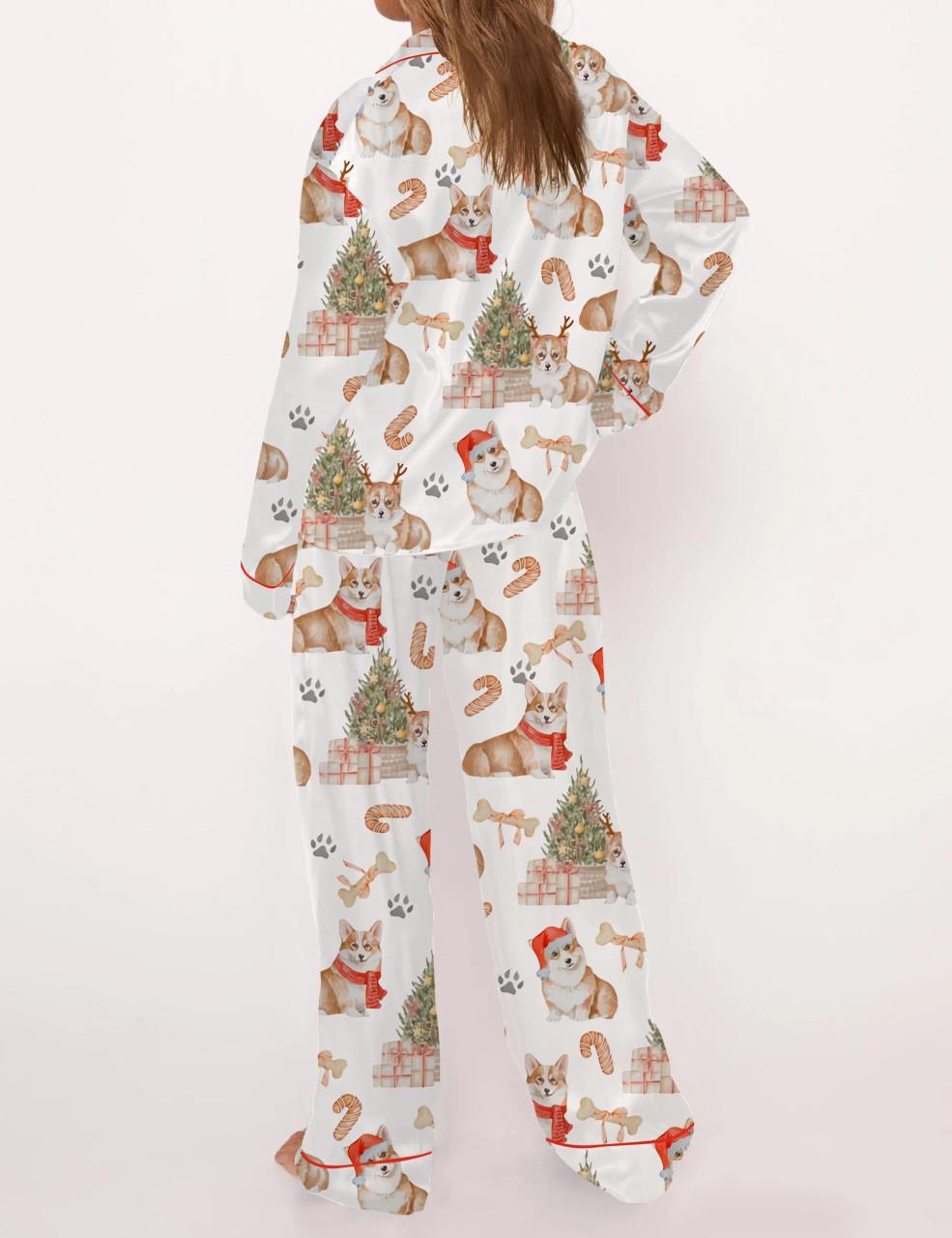 Corgi Christmas Satin Pajama Set For Women	