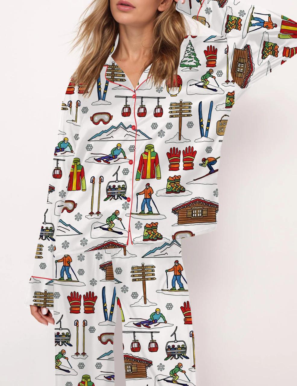 Skiing Theme Satin Pajama Set	