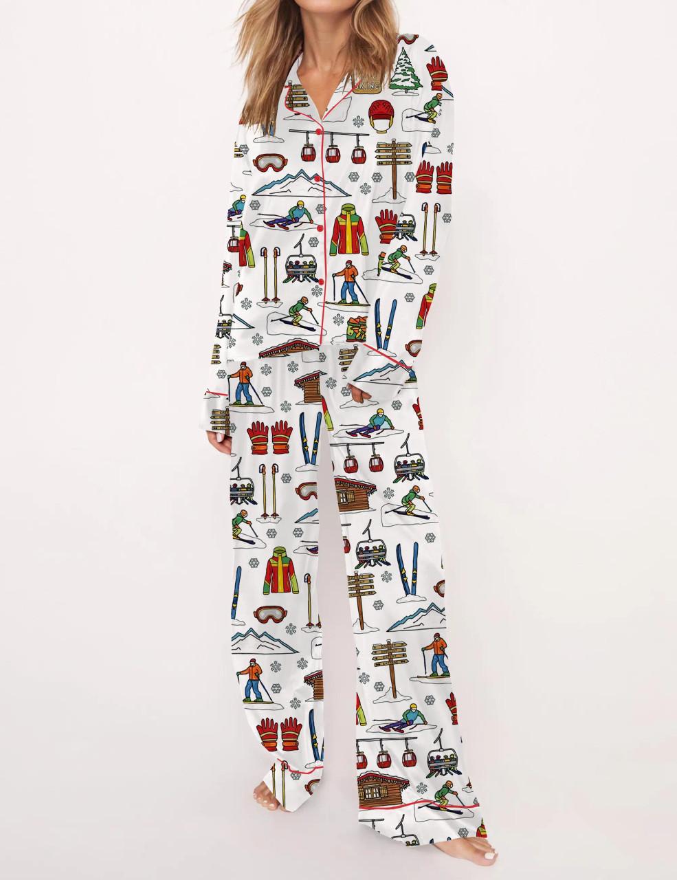Skiing Theme Satin Pajama Set	