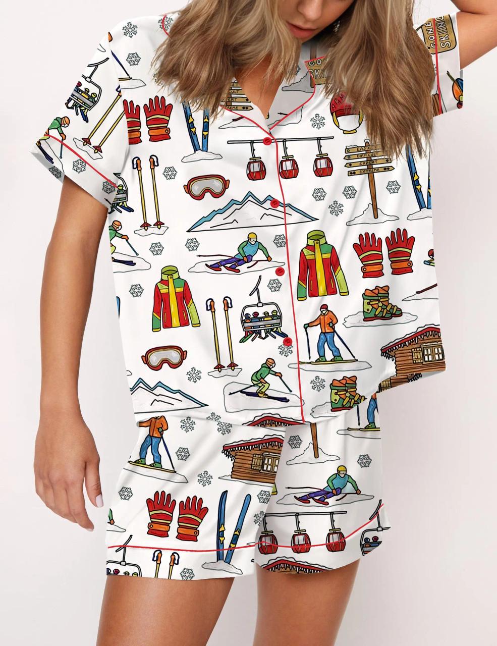 Skiing Theme Satin Pajama Set	