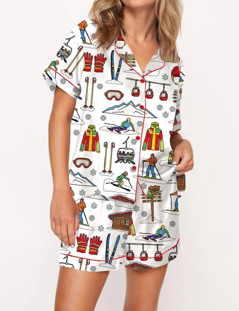 Skiing Theme Satin Pajama Set	