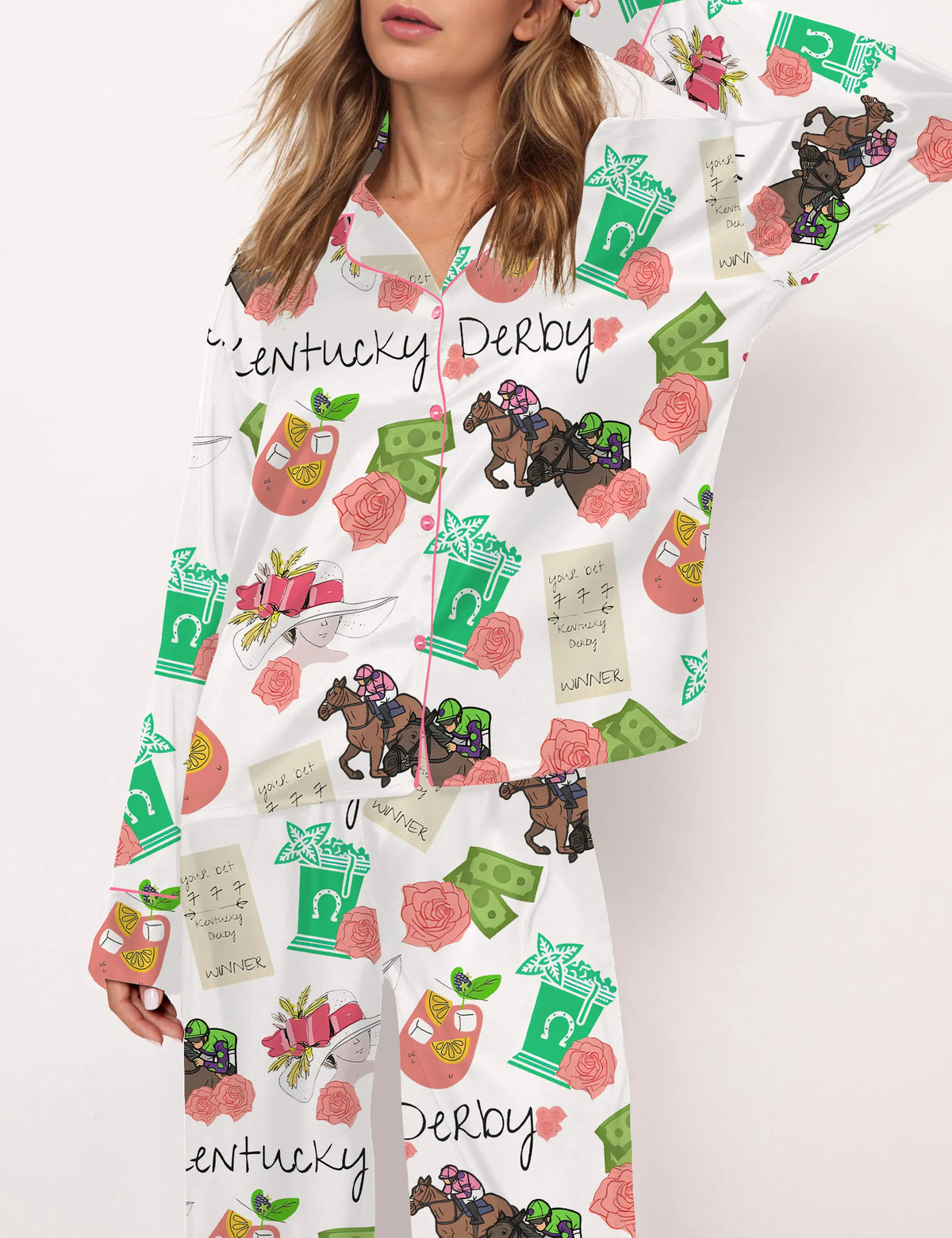 Kentucky Derby Horse Satin Pajama Set For Women	