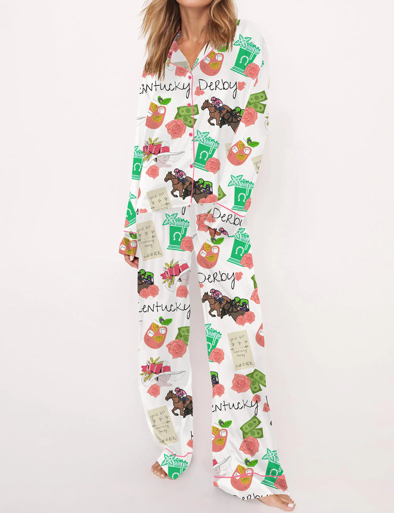 Kentucky Derby Horse Satin Pajama Set For Women	
