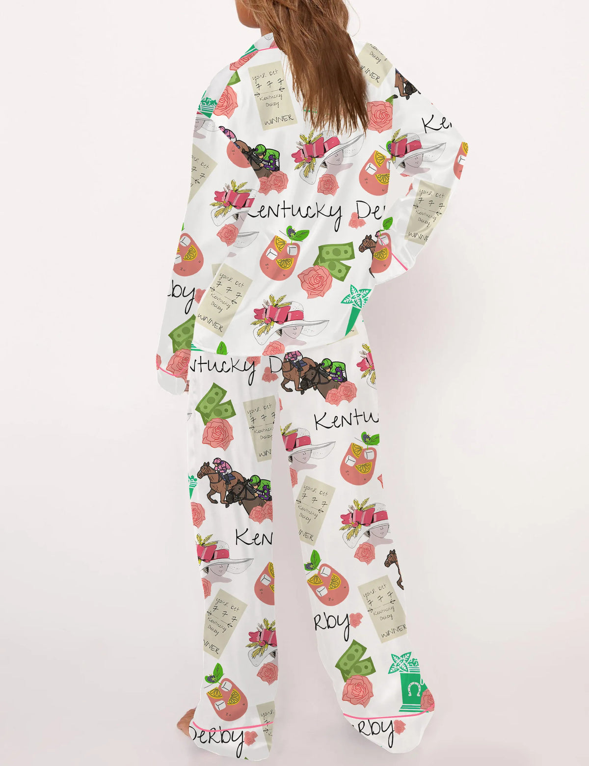 Kentucky Derby Horse Satin Pajama Set For Women	